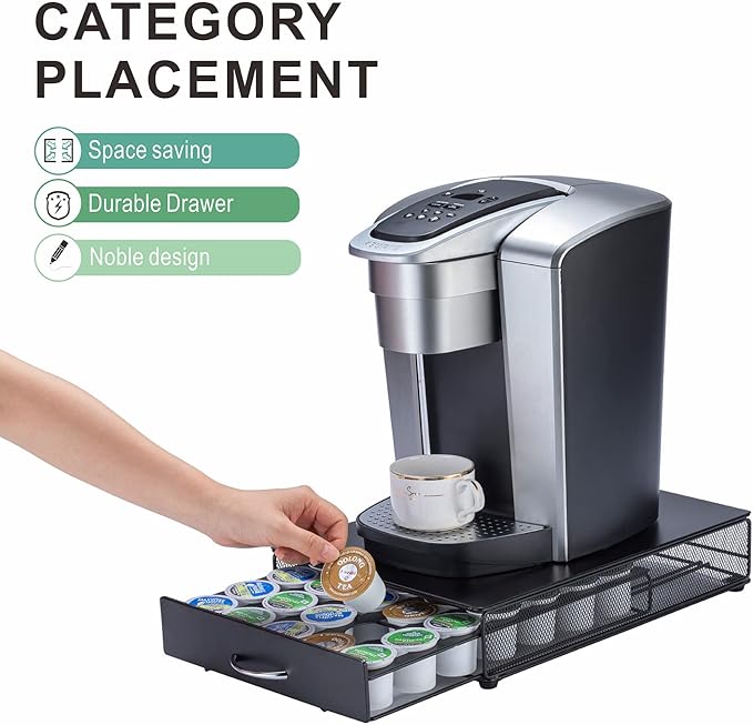 ZCDCP K Cup Holder Drawer, Coffee Pod Holder for K Cup Organizer, Keurig Coffee Pods Holder Capsule with 35 Pods, K Cup Coffee Holder Black