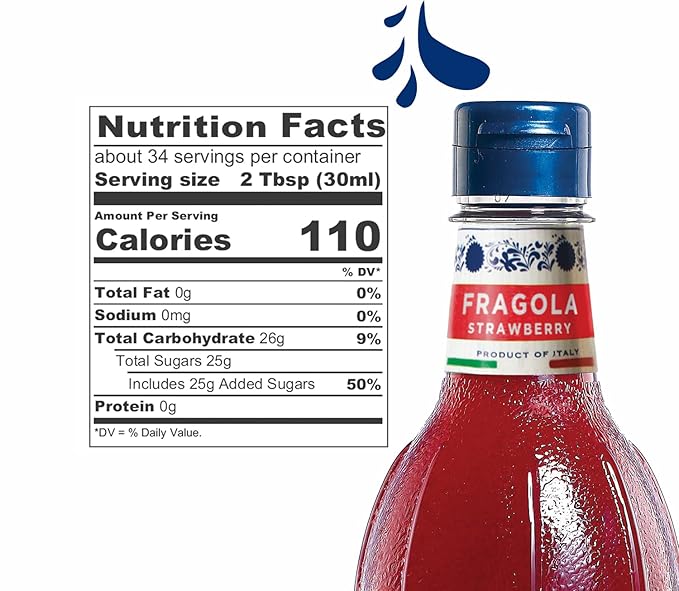 Fabbri Flavoring Syrup, Strawberry, Made in Italy, 33.8 Ounce (1 Liter)