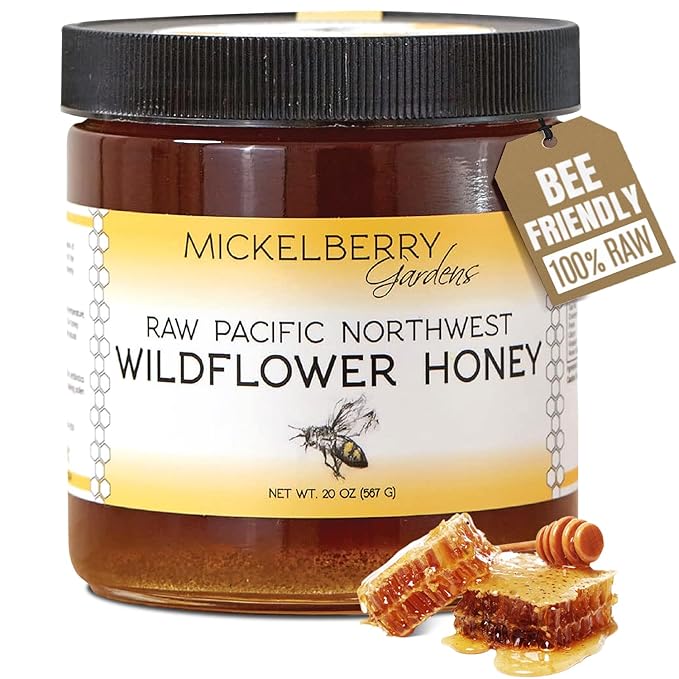 Raw Wildflower Honey - Pure, Unadulterated, Clean, Grade A Strained Honey from the Pacific Northwest (20 ounces)