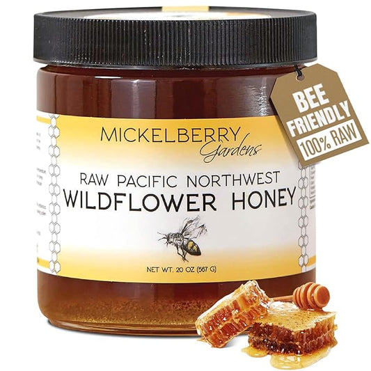 Raw Wildflower Honey - Pure, Unadulterated, Clean, Grade A Strained Honey from the Pacific Northwest (20 ounces)