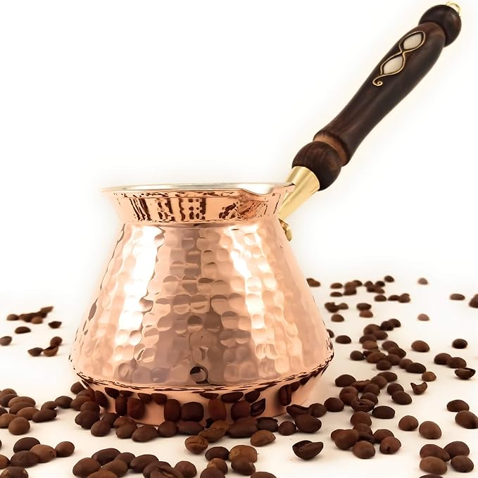 ACC Series (Large - 18 fl oz) - Hand Hammered Turkish Greek Arabic Armenian Copper Coffee Pot, Heavy Duty Stovetop Coffee Maker Cezve Jazzve Jazva Jezve Ibrik Briki