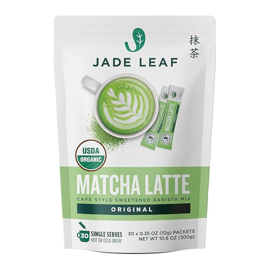 Jade Leaf Matcha Organic Cafe Style Sweetened Matcha Latte Green Tea Powder, Premium Barista Crafted Mix - Authentically Japanese, 30 Count (0.35 Ounce Stickpacks)