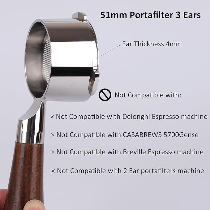 51mm Bottomless Portafilter 3 Ears Compatible with CASABREWS CM5418 and 3700 Series | with Stainless Steel Double Shot Capacity Cup Filter Basket