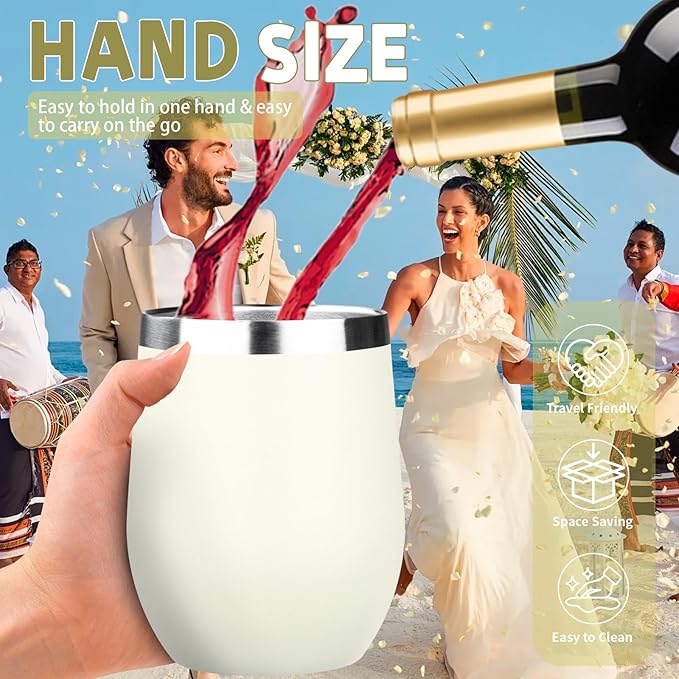 12oz/4 Pack Stainless Steel Wine Tumbler with Lid and Straw, Double Wall Vacuum Insulated Wine Tumbler Glasses, Stemless Travel Mugs for Hot and Cold Drinks, Coffee, Wine, Cocktails