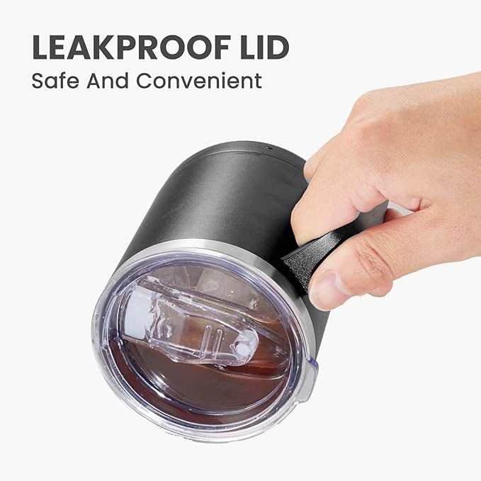 MEWAY 12oz Coffee Mug With Handle 4 Pack Bulk,Stainless Steel Insulated Travel Tumblers With Sliding Lid,Double Wall Vacuum Camping Cup for Hot & Cold Drinks Tea (Black,Set of 4)