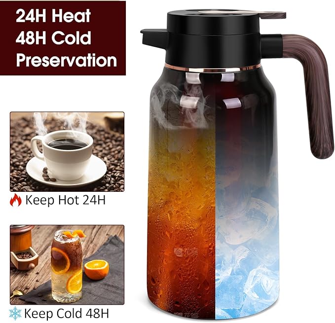 68oz Thermal Coffee Carafe, Stainless Steel Carafes for Hot Liquids 24 Hours, Insulated Coffee Carafes For Keeping Hot Coffee, Hot Water, Tea, Hot Beverage (Red)