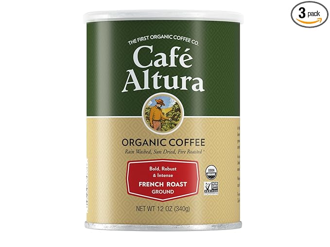 Cafe Altura Ground Organic Coffee, French Roast, 12 Ounce (Pack of 3)