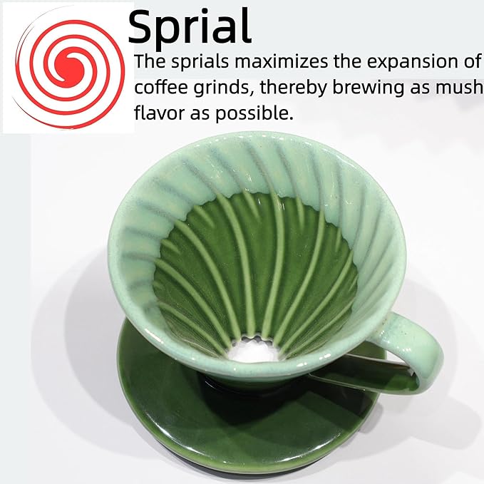 Ceramic Pour Over Coffee Dripper with 50 pcs V60 coffee filters - Portable Drip Coffee Brewer for Travel, Camping, Office or Home - Artisanal Pottery Gift for Enthusiasts