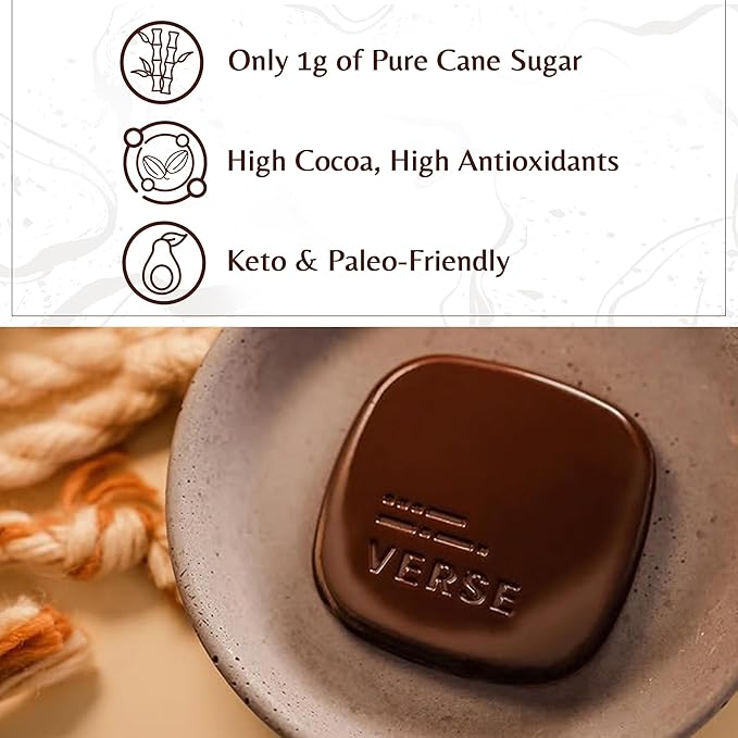 Verse Luxury Dark Chocolate Coffee Squares - Only 1g Cane Sugar - Coffee Flavored 90% Dark Cocoa - Individually Wrapped Cacao Chocolate Squares (9 Count, 2 Pack)