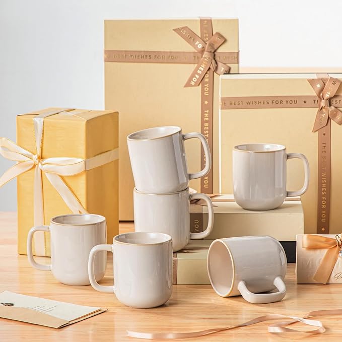 vancasso Coffee Mugs Set of 6, 12 Oz Ceramic Coffee Cups with Handle, Ceramic Unique Glaze Coffee Cup for Cappuccino, Latte, Tea, Cocoa, Dishwasher & Microwave Safe Gift Sets, Beige, Series PLAYA