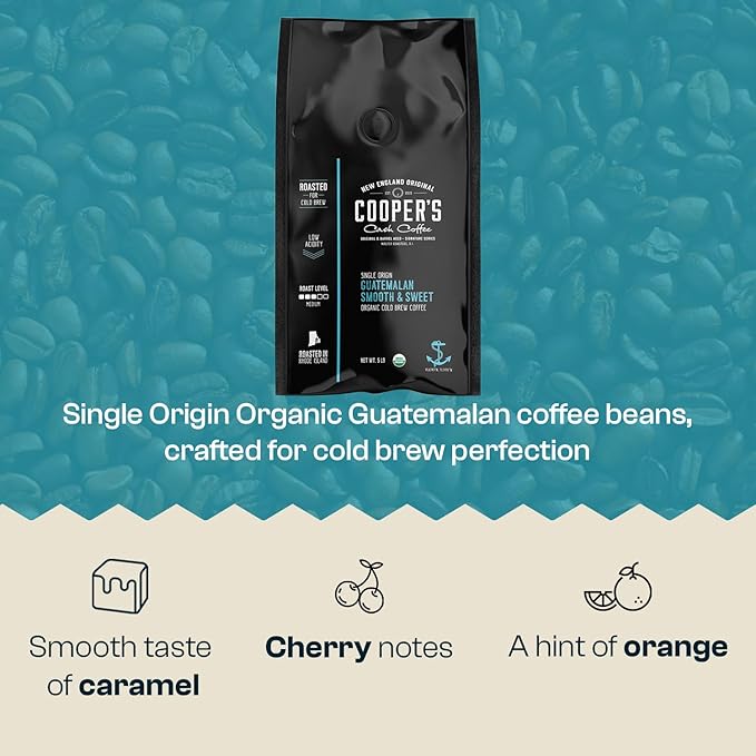 Organic Cold Brew Coffee - Guatemalan Coffee Beans Crafted For Cold Brewing - Whole Bean or Coarse Grind, Medium Roast, 5 lb