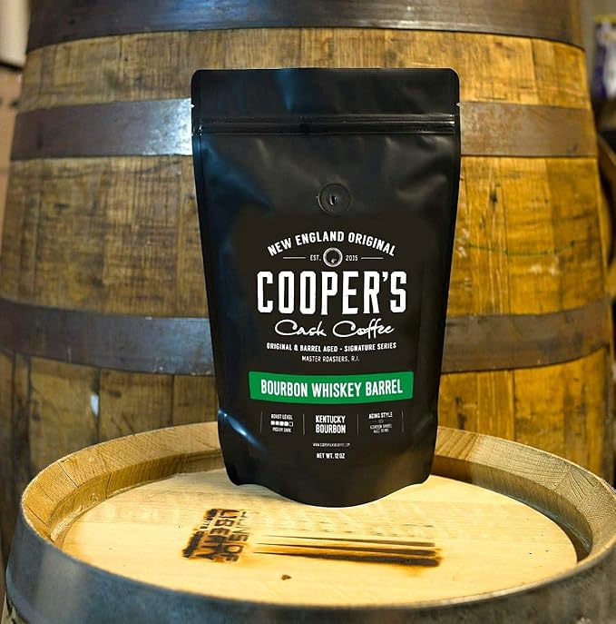 Bourbon Whiskey Barrel Aged Coffee - Dark Roast - Ground Coffee, Grade 1 Colombian Coffee Beans Aged in Kentucky Bourbon Whiskey Barrels - 5lb Bags