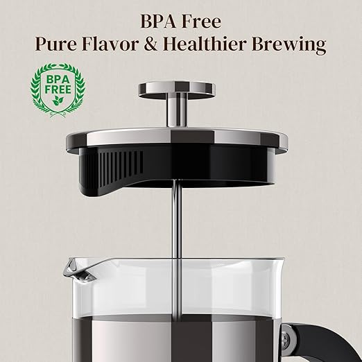 Veken French Press Coffee Maker 21oz 0.6 L, Heat Resistant Thickened Borosilicate Glass,Stainless Steel Brewer,Single Serve Small Pot, Cold Brew Cafetera Teapot for Kitchen Travel Camping, Dark Pewter