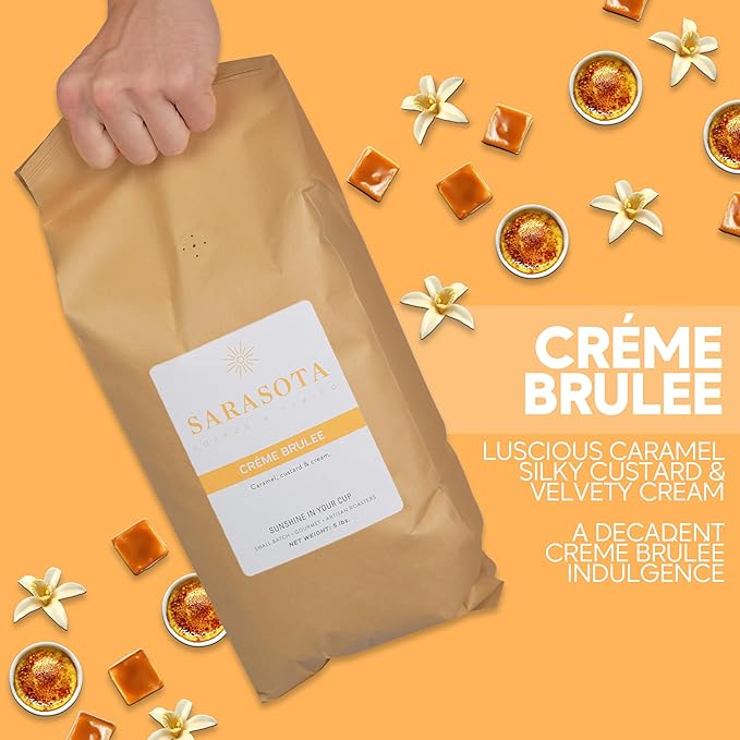 Sarasota Coffee Whole Bean Creme Brulee | Medium Roast Gourmet Flavored Coffee Beans | Low Acid, Mold Free, Specialty Grade Bulk Beans | 5lb (80 oz)