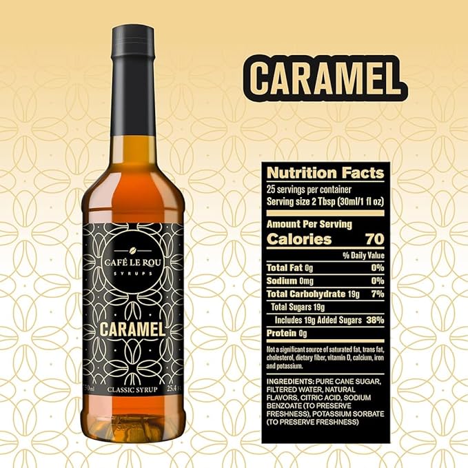 NEW Vanilla & Caramel Coffee Syrup, 2 Bottles each (25.4oz)*Includes 4 Coffee Syrup Dispensers*Flavoring Syrups for Coffee, Tea and Espresso