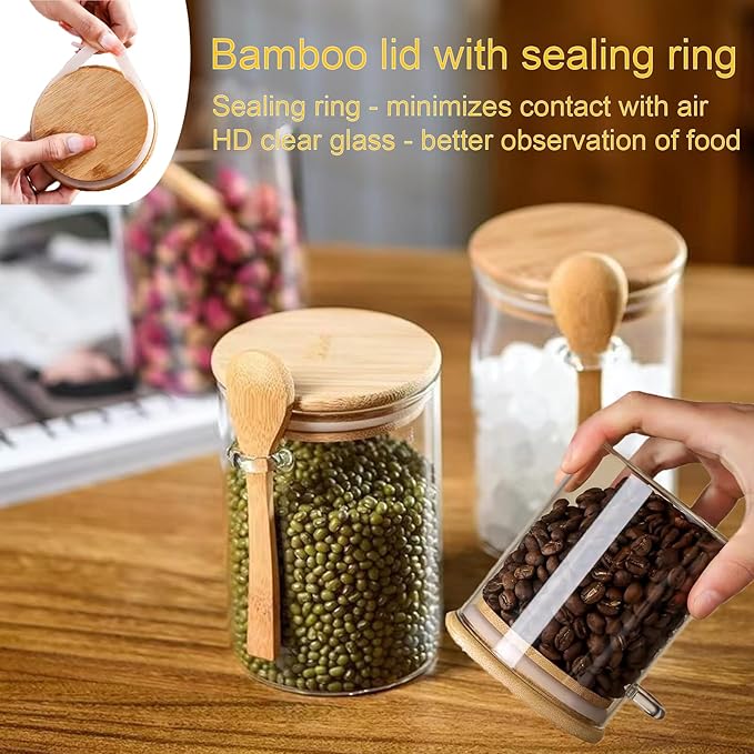 CNWSGEM Sugar Bowls Sugar Container 25.36 FL OZ Glass Coffee Canister Airtight Food Storage Jar with Lid and Spoon Candy Jar Coffee Bar Accessories Storage Beans Powder (Cylindrical)