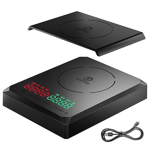 Mini Coffee Scale with Timer, Rechargeable Espresso Scale 2kg/0.1g, for Espresso and Pour-Over Coffee, Portable Coffee Beans Scale with 3 Modes