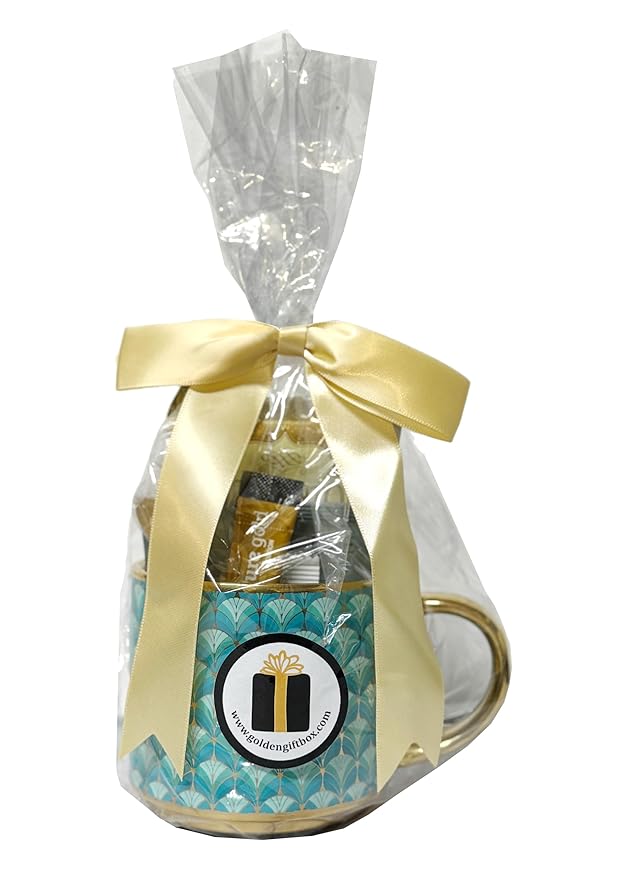 Coffee Tea Cocoa Indulgence Gift Set – Coffee, Tea, Cocoa & Stroopwafel in Turquoise Cup with Spoon – Comfort, Get Well, Birthday or Thinking of You Gift for Women (Hug In A Mug - Turquoise)