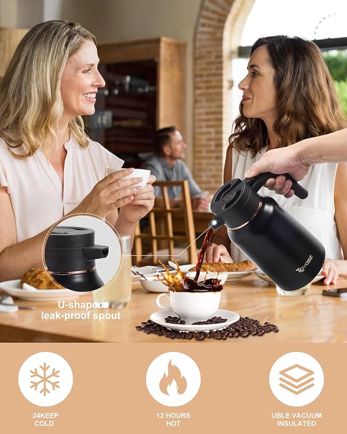 51 Oz Carafes for Hot Liquid, Stainless Steel Insulated Vacuum Thermal Coffee Carafes For Keeping Hot, 1.5 Liter Coffee Dispenser(Black/Black)