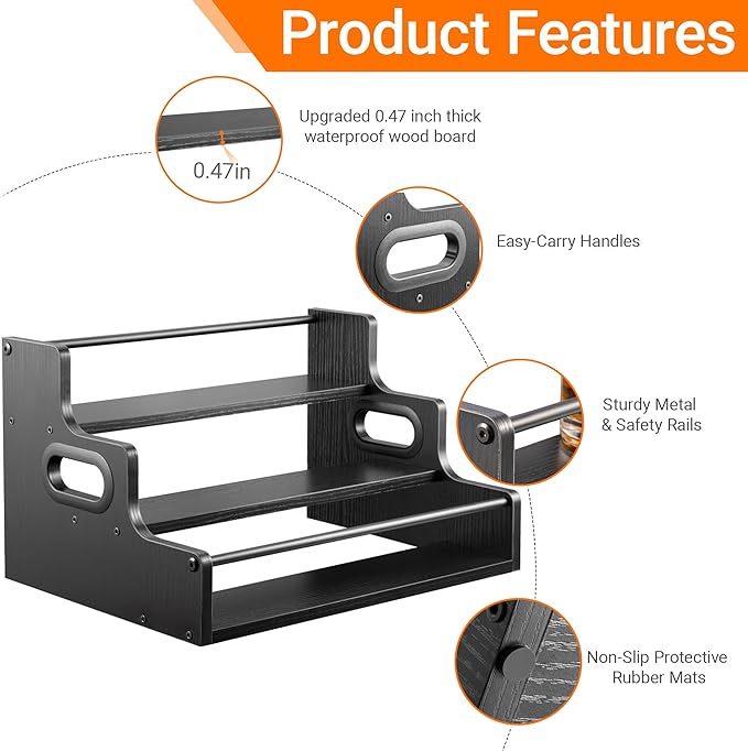 3-Tier Liquor Bottle Display Shelf,Coffee Syrup Rack Organizer,Water Bottle Organizer, Mini Bar Cabinet, Rustic Bar Shelves for for Liquor Whiskey, Spirits（Black）