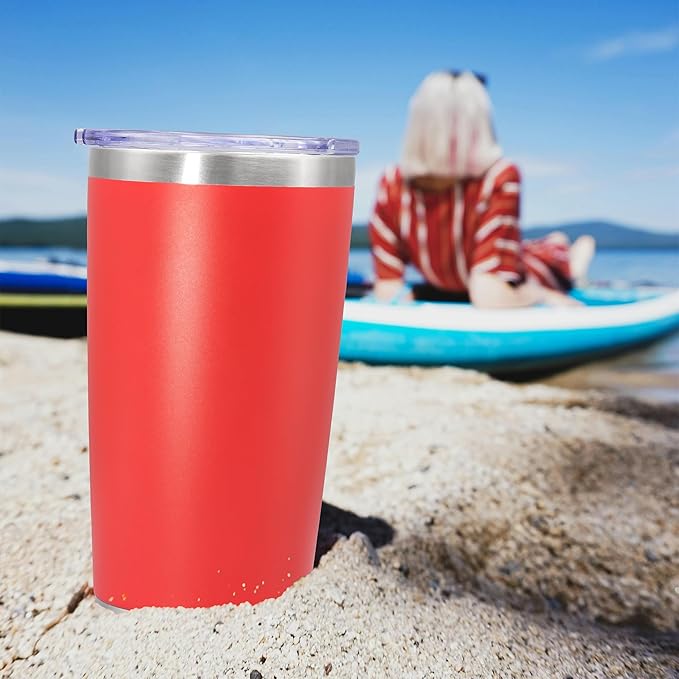 20 oz Tumbler Coffee Travel Tumblers Bulk with Lid Stainless Steel Double Wall Vacuum Insulated Mug Powder Coated Cups fit Car Cupholder for Hot and Cold - Red, 4Pack
