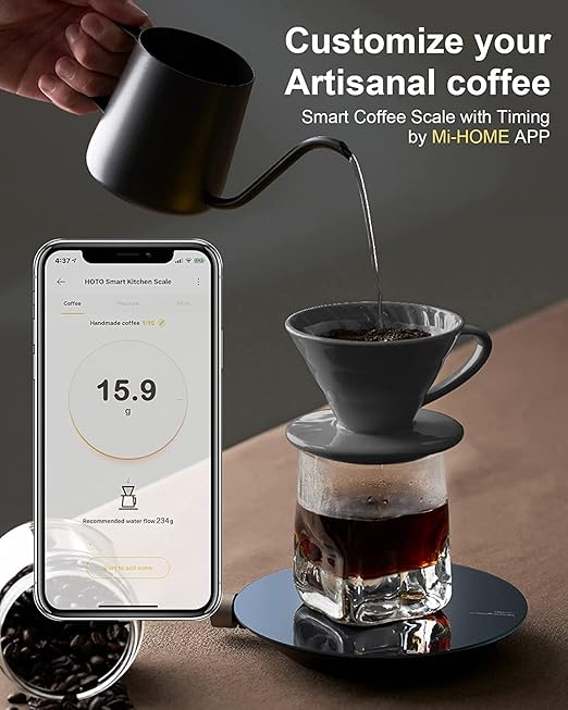 HOTO Smart Food Scale, Kitchen Scale, Food Scales Digital Weight Grams and Oz, Coffee Scale, Kitchen Scale with 0.1g High Precise Sensor, Measures in 4 Units (g/ml/oz/lb: oz)，Batteries Not Included