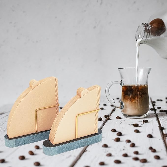 Cone Coffee Filter Holder for Counter, Coffee Filter Storage Container for Cone Paper Filters Size #01 ＆ #02, Marble Base with Non-Slip Pad (Black)