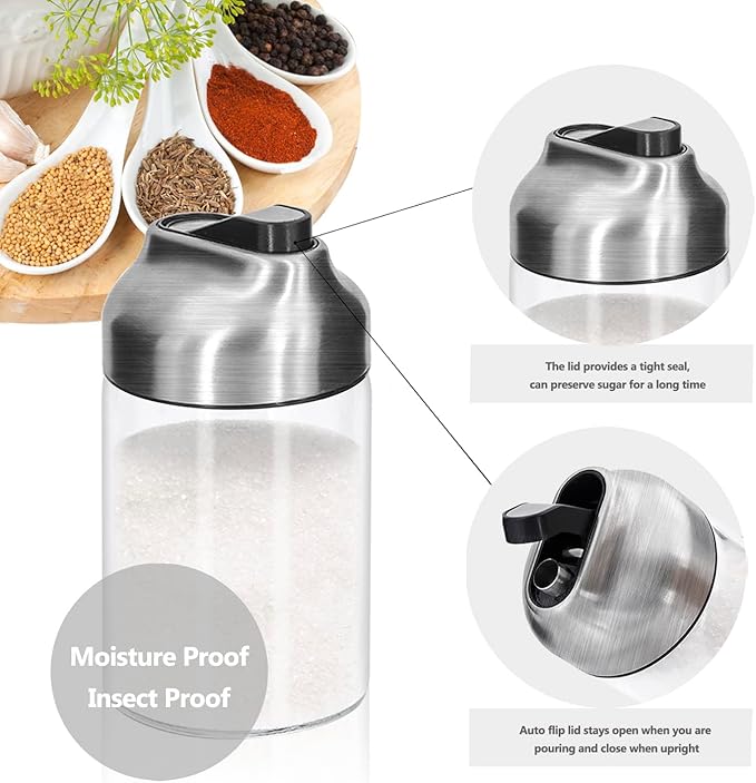Aelga Glass Sugar Dispenser with Pour Spout, Weighted Pourer, Coffee Bar Accessories for Coffee, Tea and Baking