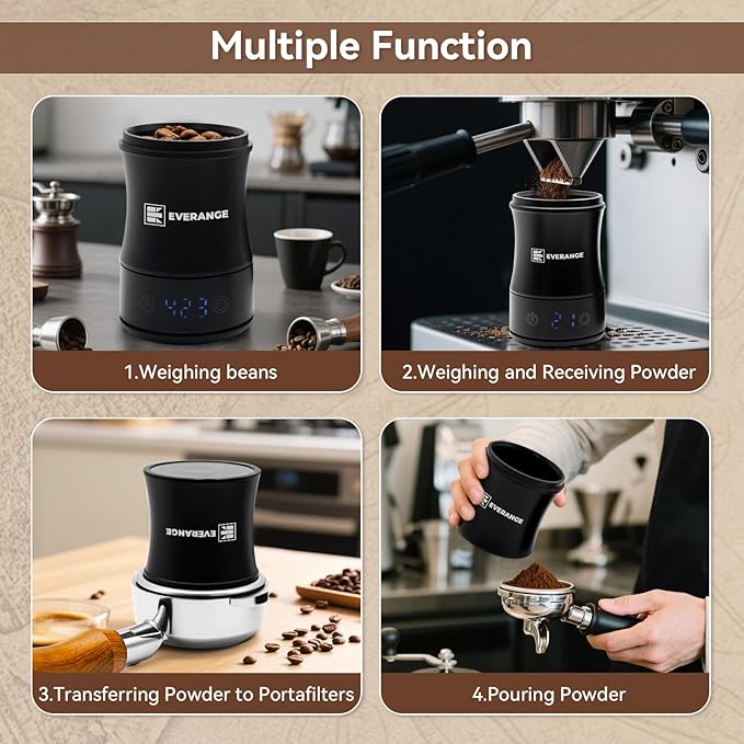 Digital Coffee Scale with Timer - Rechargeable Espresso Scale Precise Pour Over & Drip Coffee Scale, LED Display, Includes Dosing Cup, Black