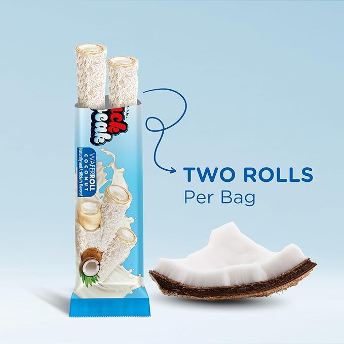 Snack Break Coconut Rolled Wafers, Individually Wrapped, Wafer Rolls with Creamy Coconut Filling, Snacks for Kids & Adults, 24 Individual Packs, Pack of 12