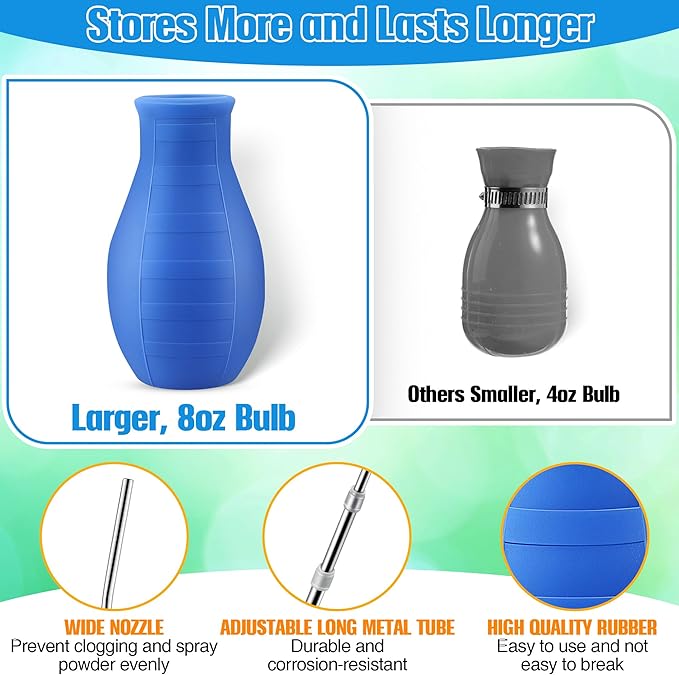 Diatomaceous Earth Powder Duster, Longer 9" to 22" Retractable Garden Powder Applicator Dispenser, 8 oz Bulb Duster Sprayer Insect for Home Organic Gardening Agricultural Supply (Blue,1 Pcs)