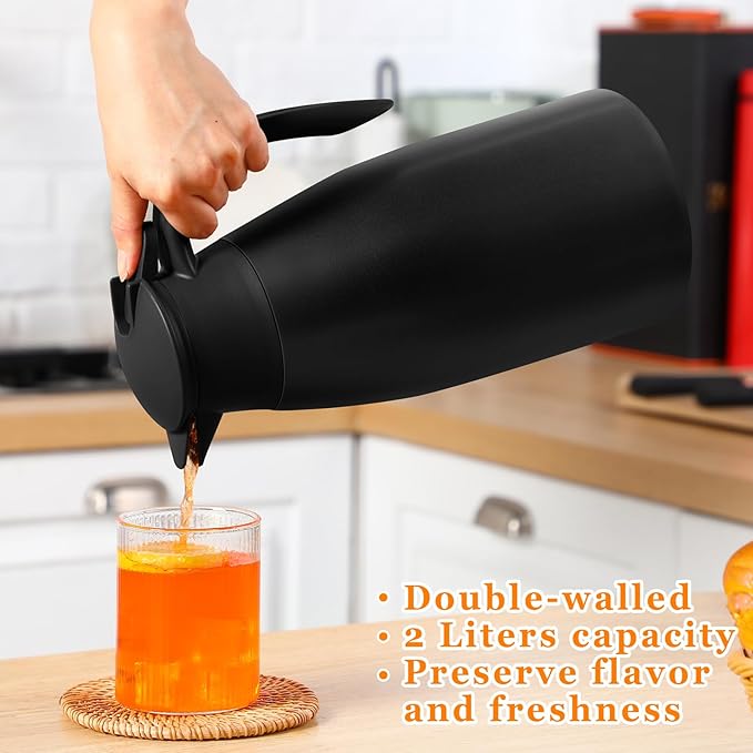 Norme 2 Pcs Thermal Coffee Carafe Insulated Stainless Steel Coffee Carafe for Hot Liquid Vacuum Thermal Pot Creamer Pitcher Dispenser with Brushes Keeping Hot Water Milk(Black)
