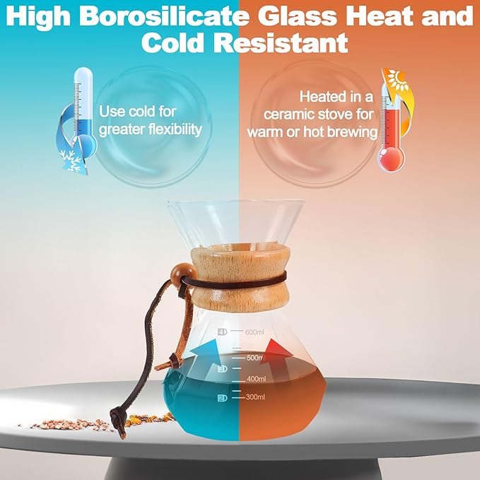 Pour Over Coffee Pot Set 600ml Features 304 Stainless Steel Filter Glass Coffee Pot with High Borosilicate Glass Duckbill Spout Design Solid Wood Handle Pour Over Coffee Drippers Daily Brewing