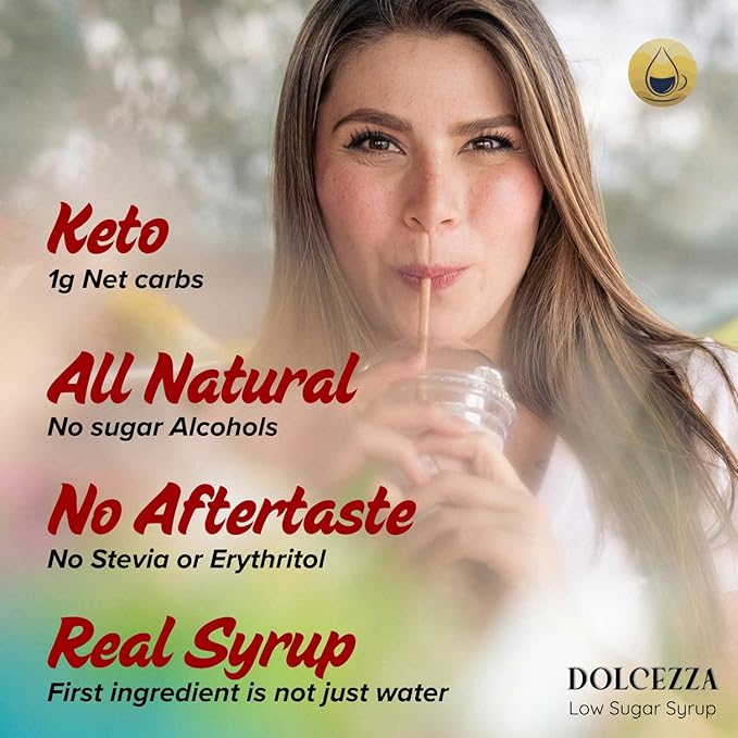 Dolcezza Allulose Simple Syrup, All Natural Low Sugar Sweetener for Coffee, Baking, and Drinks. Keto Friendly Monkfruit Blend. No Stevia or Artificial Sweeteners. No Aftertaste. 12 fl oz