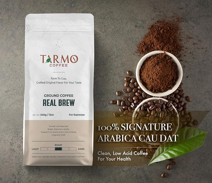 TARMO - REAL BREW | Low Acid 100% ARABICA Ground Coffee | Specialty Vietnamese Coffee | Single Origin Medium Roast | Coffee Ground 35.5 Oz Bag