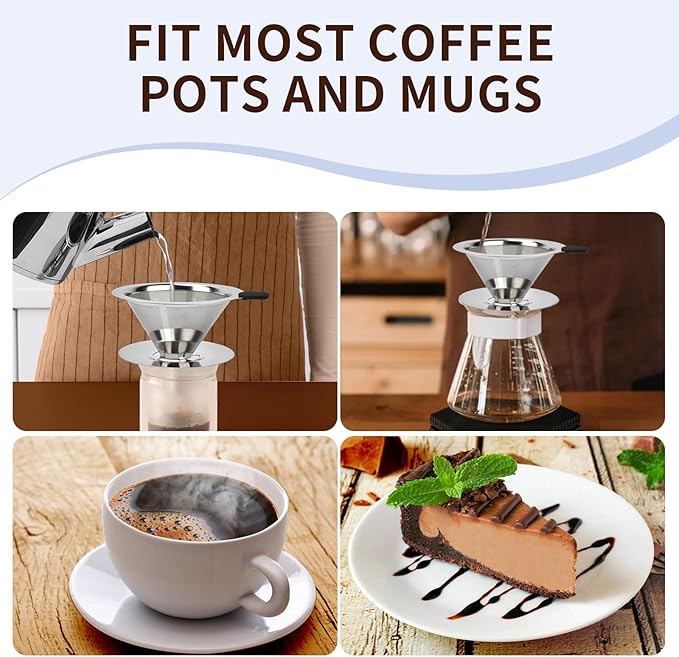 Stainless Steel Pour Over Coffee Dripper, Reusable Fine Mesh Filter for 1-2 Cups, Paperless Coffee Maker for Home, Travel, Camping