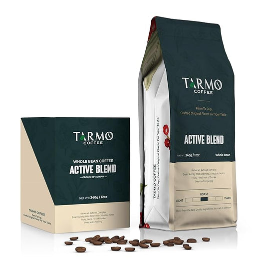 TARMO - ACTIVE BLEND | Low Acid ARABICA & ROBUSTA BLEND Whole Bean Coffee | Specialty Vietnamese Coffee | Single Origin Medium Roast | Premium Espresso Beans, 35.5 Oz Bag