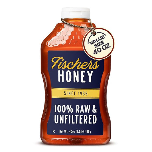 Fischer's 100% Pure, Raw & Unfiltered Honey, 40 oz – USA Made Honey – All-Natural Sweetener – Rich Flavor Profile, Packed with Nutrients