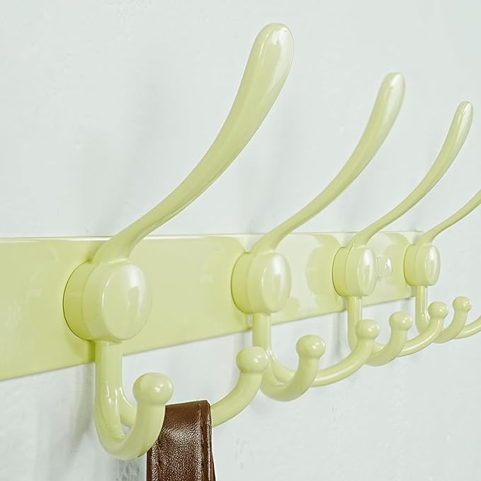Dseap Coat Rack Wall Mounted - 5 Tri Hooks, Heavy Duty, Stainless Steel, Metal Coat Hook Rail for Coat Hat Towel Purse Robes Mudroom Bathroom Entryway, Yellow