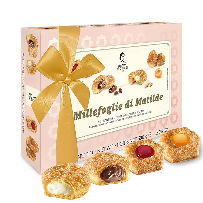 Matilde Vicenzi Millefoglie D'Italia Fine Selection of Italian Pastries - Gourmet Gifts For Thanksgiving, Christmas - Assortment of Vanilla, Apricot, Chocolate, & Raspberry Cookies - 13.76 oz (390g)
