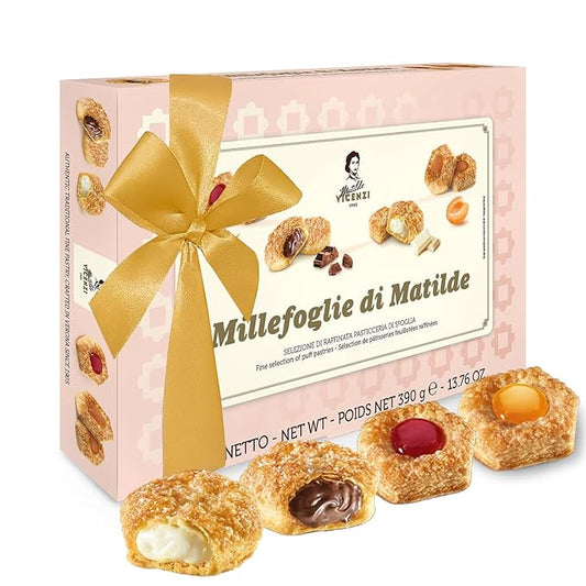 Matilde Vicenzi Millefoglie D'Italia Fine Selection of Italian Pastries - Gourmet Gifts For Thanksgiving, Christmas - Assortment of Vanilla, Apricot, Chocolate, & Raspberry Cookies - 13.76 oz (390g)