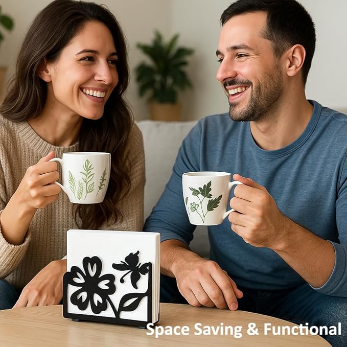 Butterfly napkin holder Set – 2 Pack Black metal napkin holder in the shape of a flower & Coffee filter holder for Kitchen, Dining & Coffee Bar – Fits Everyday, Cocktail Napkins & Filters Size 2 & 4