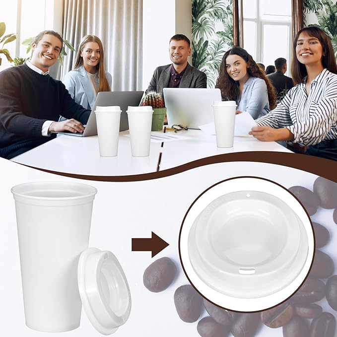Domensi 15 Pack Reusable Coffee Cups with Lids 16 oz Disposable Travel Cups Bulk Plastic to Go Coffee Tumblers for DIY Hot Cold Drink Party Favors Coworker, Microwaveable (White)