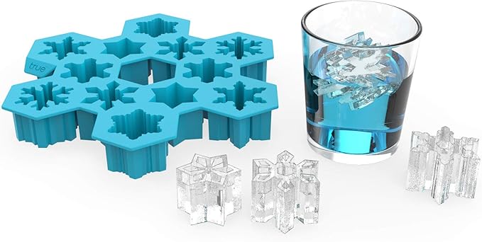 TrueZoo Snowflake Silicone Ice Cube Tray, Flexible Ice Mold for Whiskey, Cocktails, Jello Shots, Chocolates, Desserts, Crafts, Frozen Treats, Kitchen & Home Bar Gifts, Set of 1, Blue