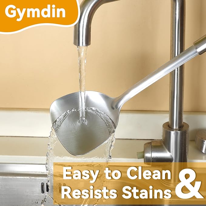 Stainless Steel Kitchen Cooking Utensils Set of 7 - Kitchen Utensils with Hanging Rack, Spatula, Slotted Turner, Soup Ladle, Slotted Spoon, Whisk, Pasta Server, Holder, Dishwasher Safe