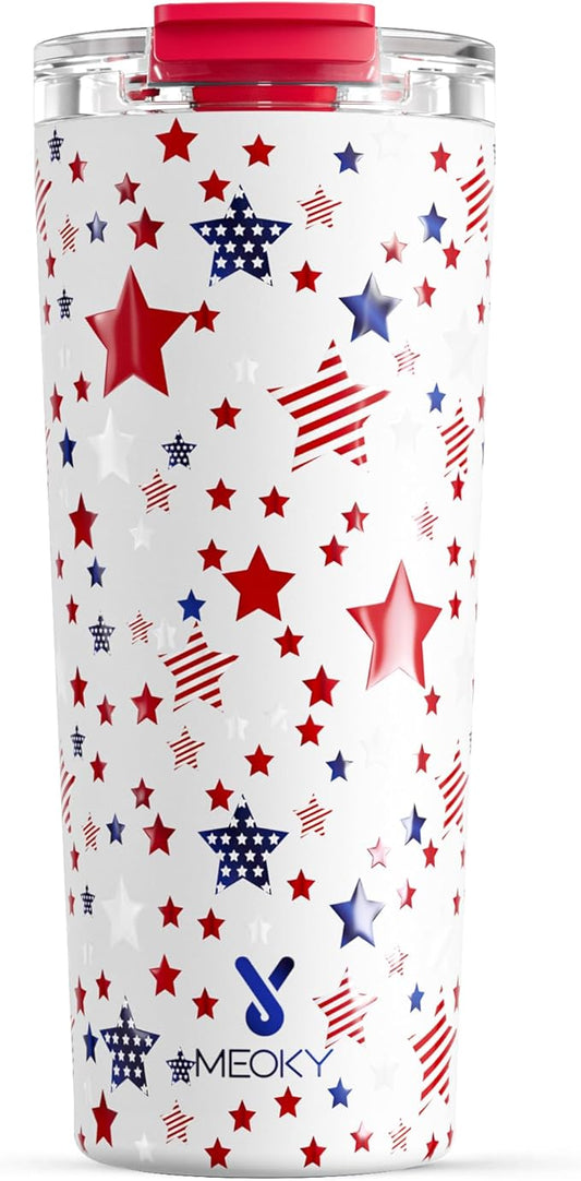 Meoky 24 oz Travel Coffee Mug with Leak-proof Lid, Stainless Steel Insulated Coffee Tumbler, Keeps Hot for 8 Hours or Cold for 24 Hours, Fits in Car Cup Holder (Star)