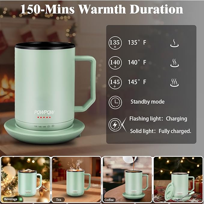 Smart Temperature Control Coffee Cug Heated Coffee Mug rechargeableAuto Sleep/3-Level Temperature Setting Self-Heating Coffee Mug (Green)
