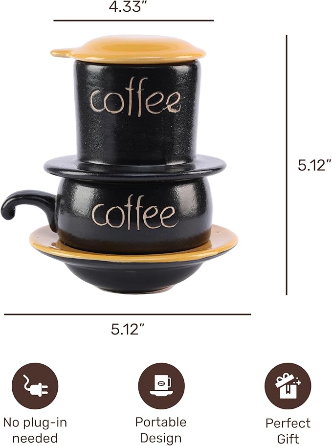 Birdee Ceramic Phin Filter - Yellow Small Dripping Ceramic Coffee Phin Filter for Ground Coffee - Portable Camping Coffee Maker - Easy to Use Coffee Drip Filter - Gift for coffee lovers