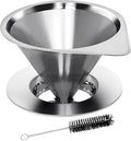 LHS Pour Over Coffee Dripper Reusable Coffee Filter Paperless Coffee Filter Stainless Steel Pour Over Coffee Maker Cone Coffee Dripper for 1-2 Cup,Silver