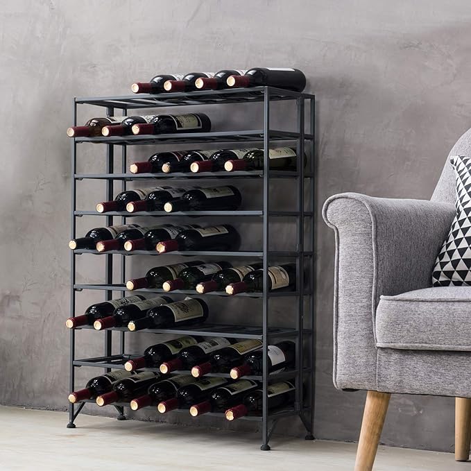MyGift Gray Metal Wine Rack Freestanding Floor Stand, 9 Tier Wine Bottle Shelf - Holds up to 54 Bottles